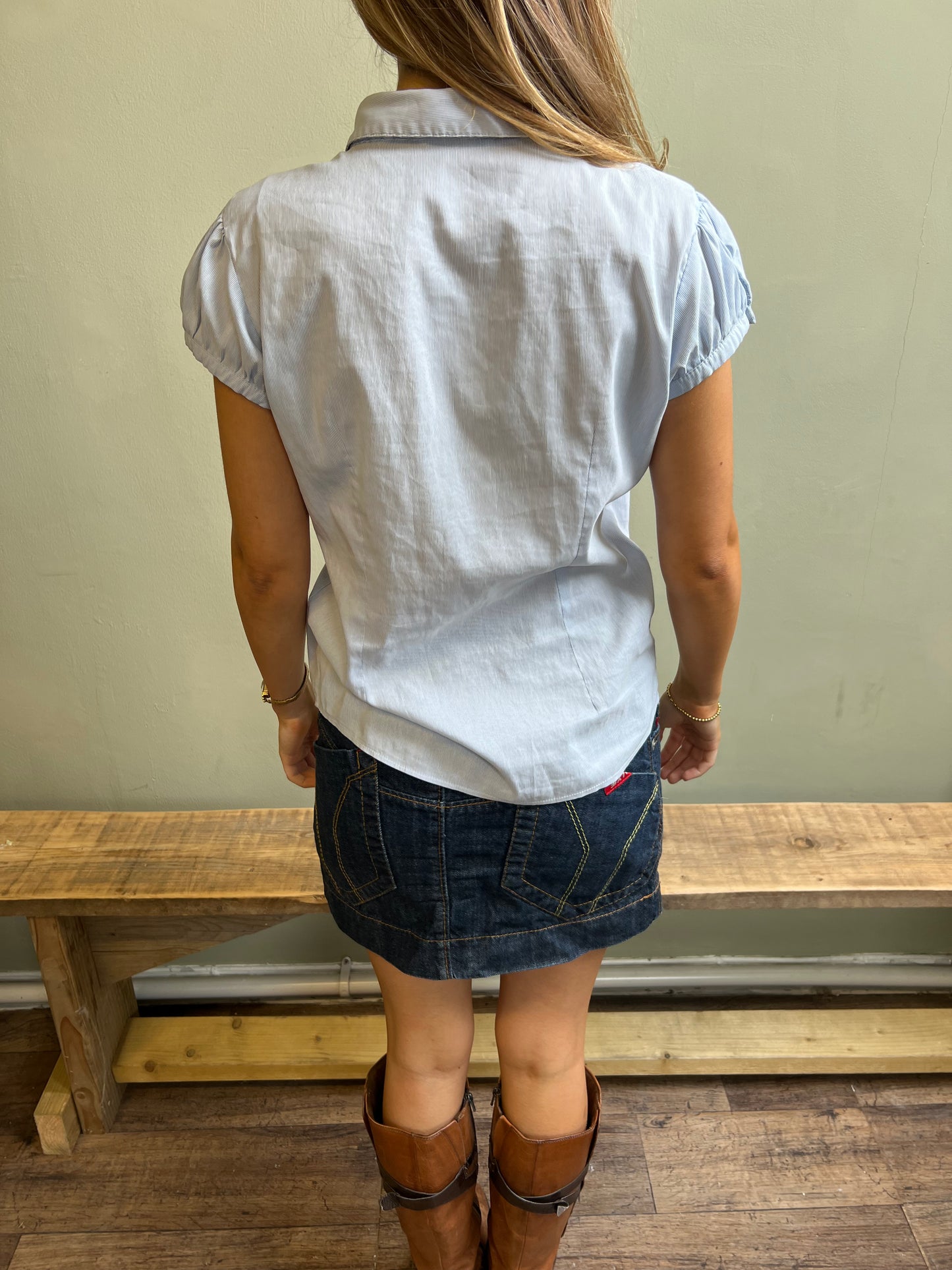 vintage 00s baby blue striped blouse