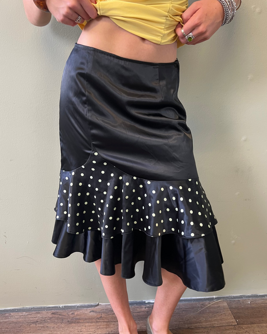 vintage 00s polka dot ruffle midi skirt