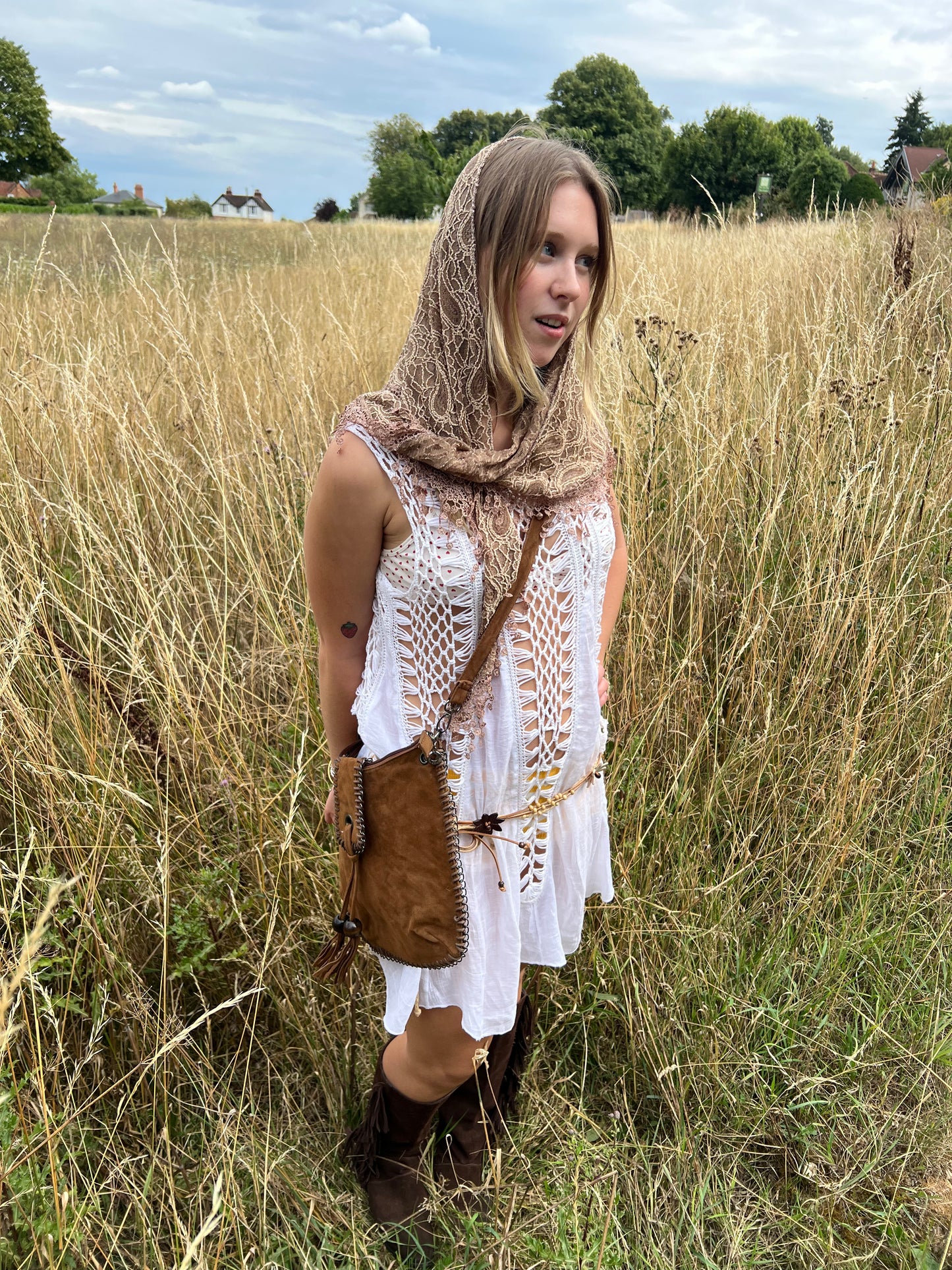 Brown boho crossbody bag