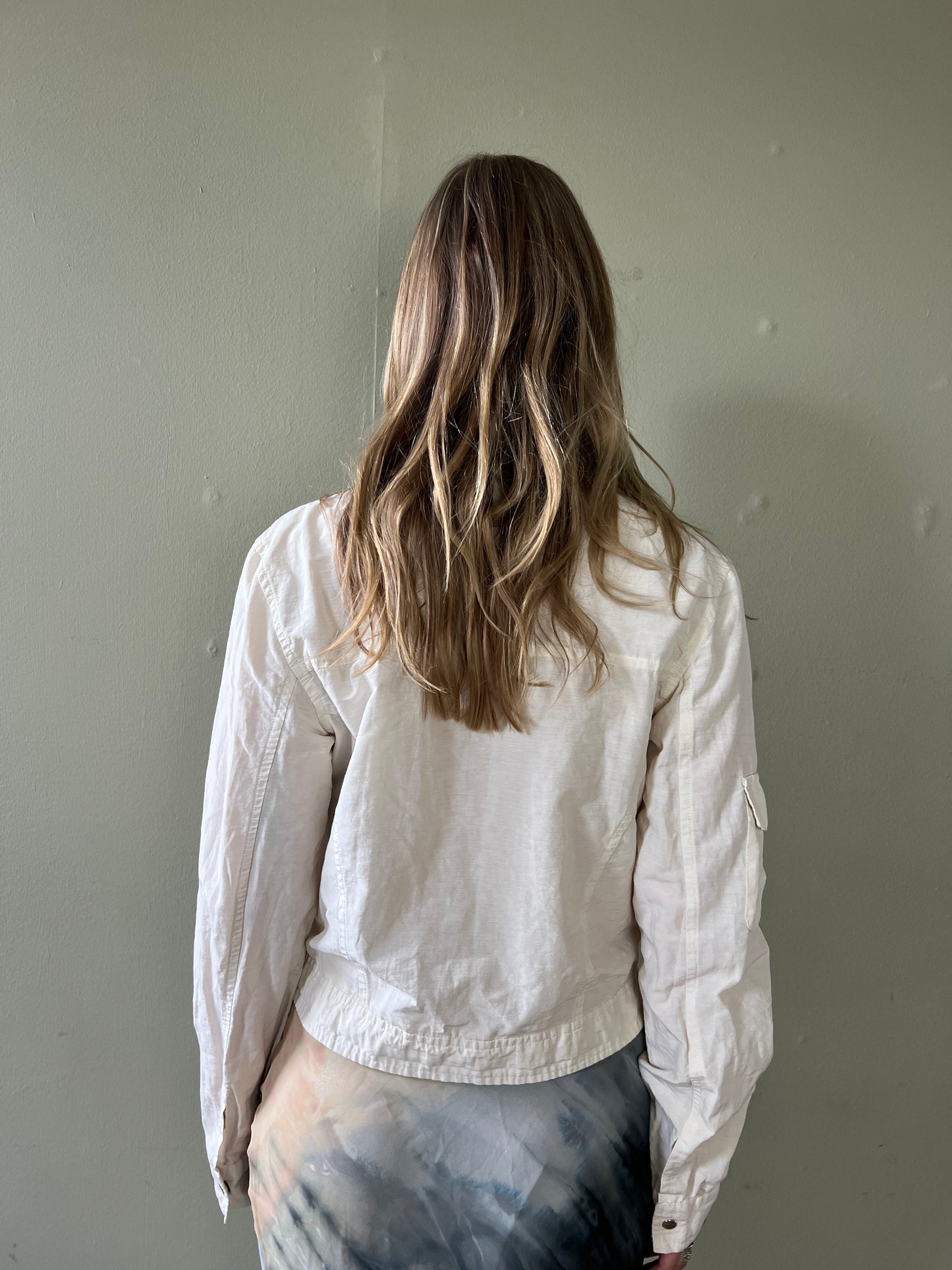 white zip up utility jacket