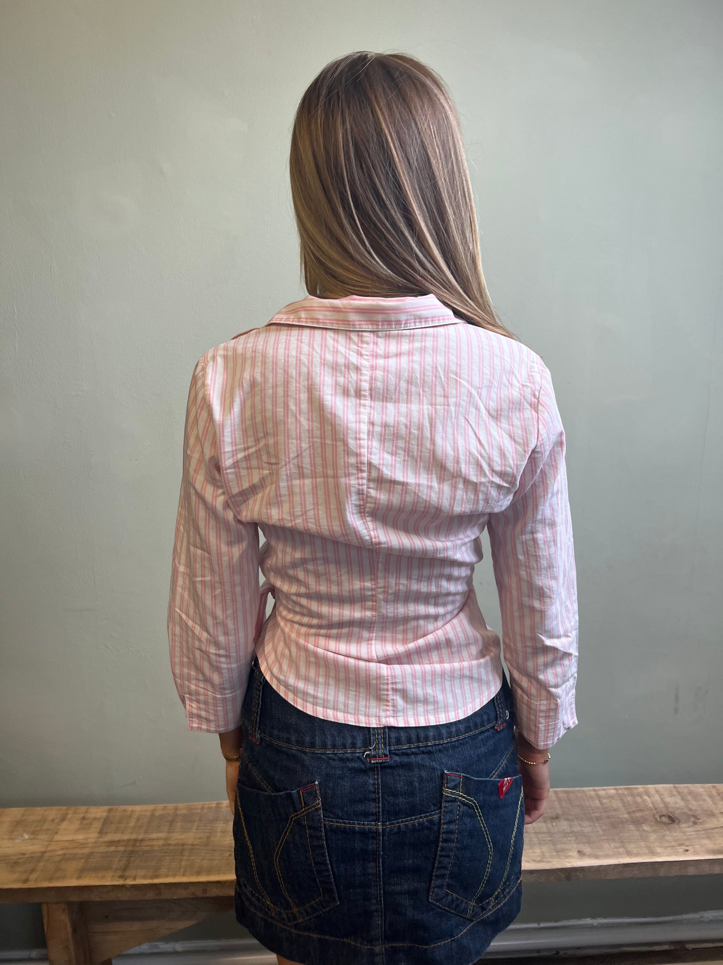 vintage 00s pink striped blouse