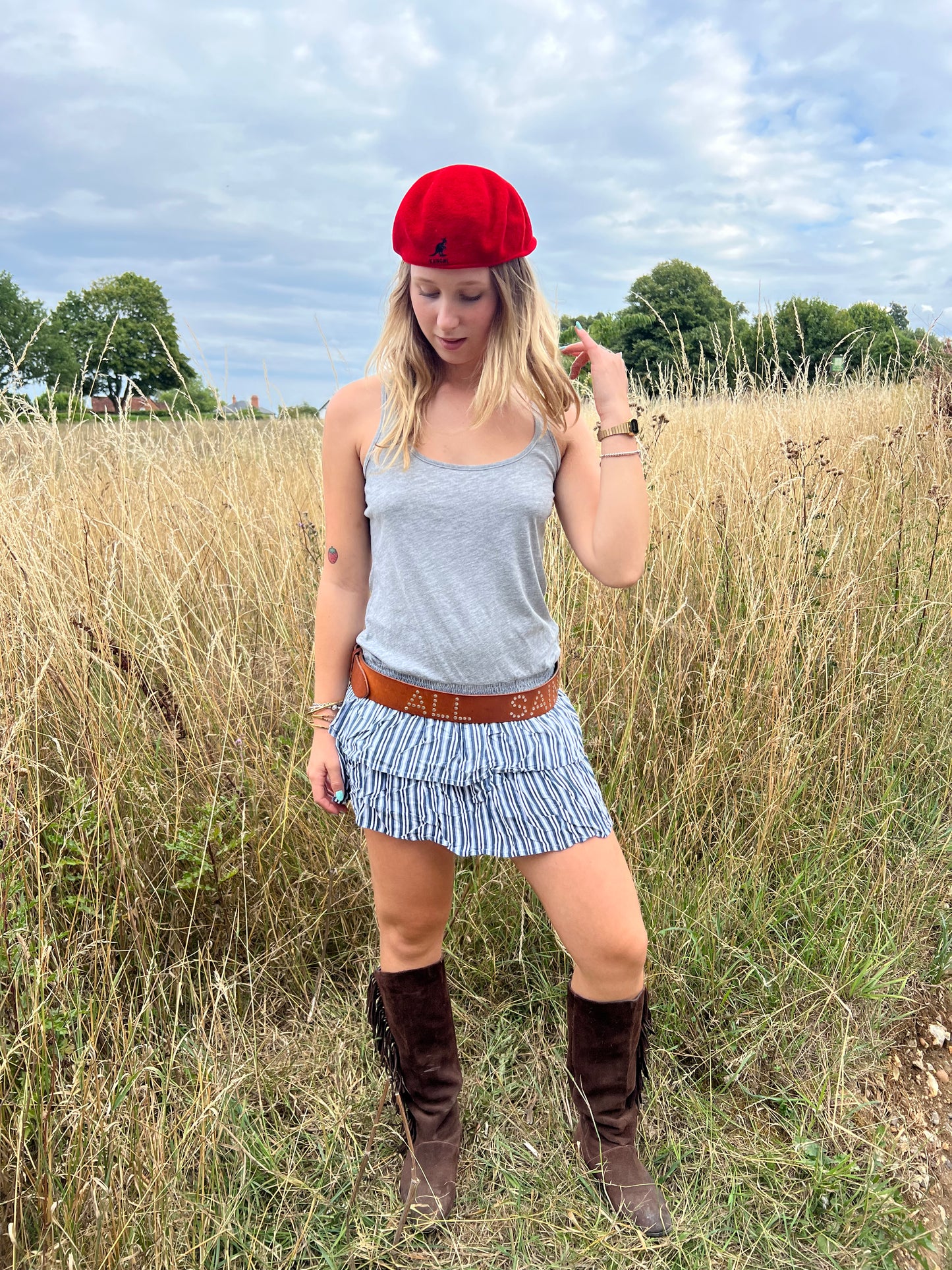 Striped ruffle mini rara dress