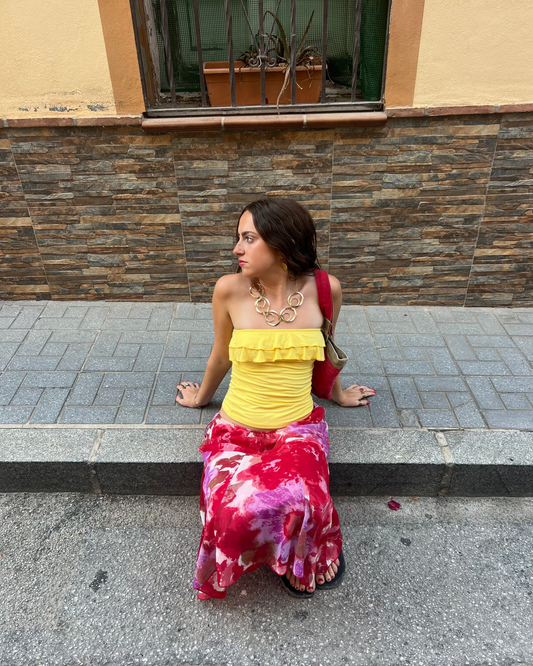 Yellow ruffle bandeau top