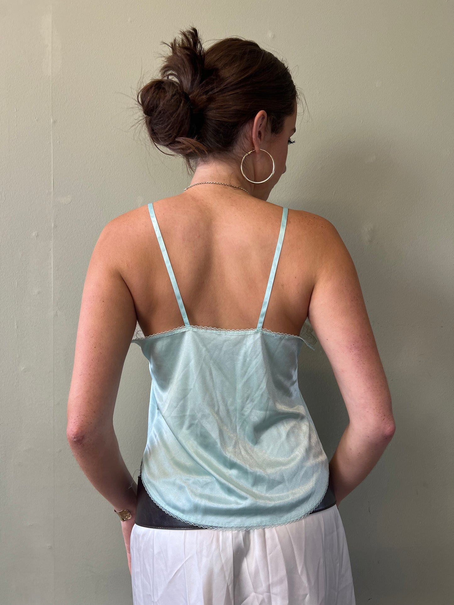 blue lace trim cami top