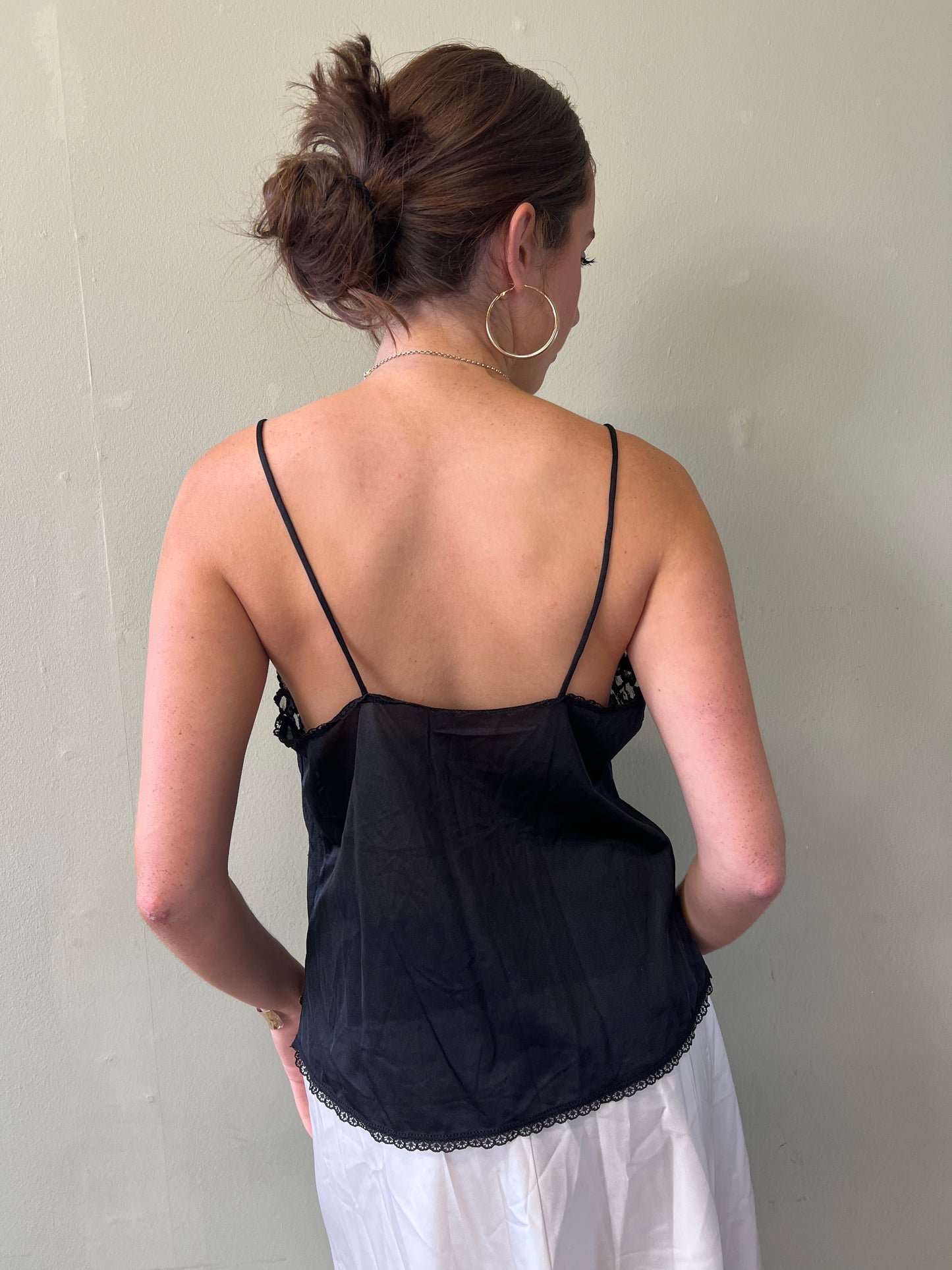 black lace trim cami top