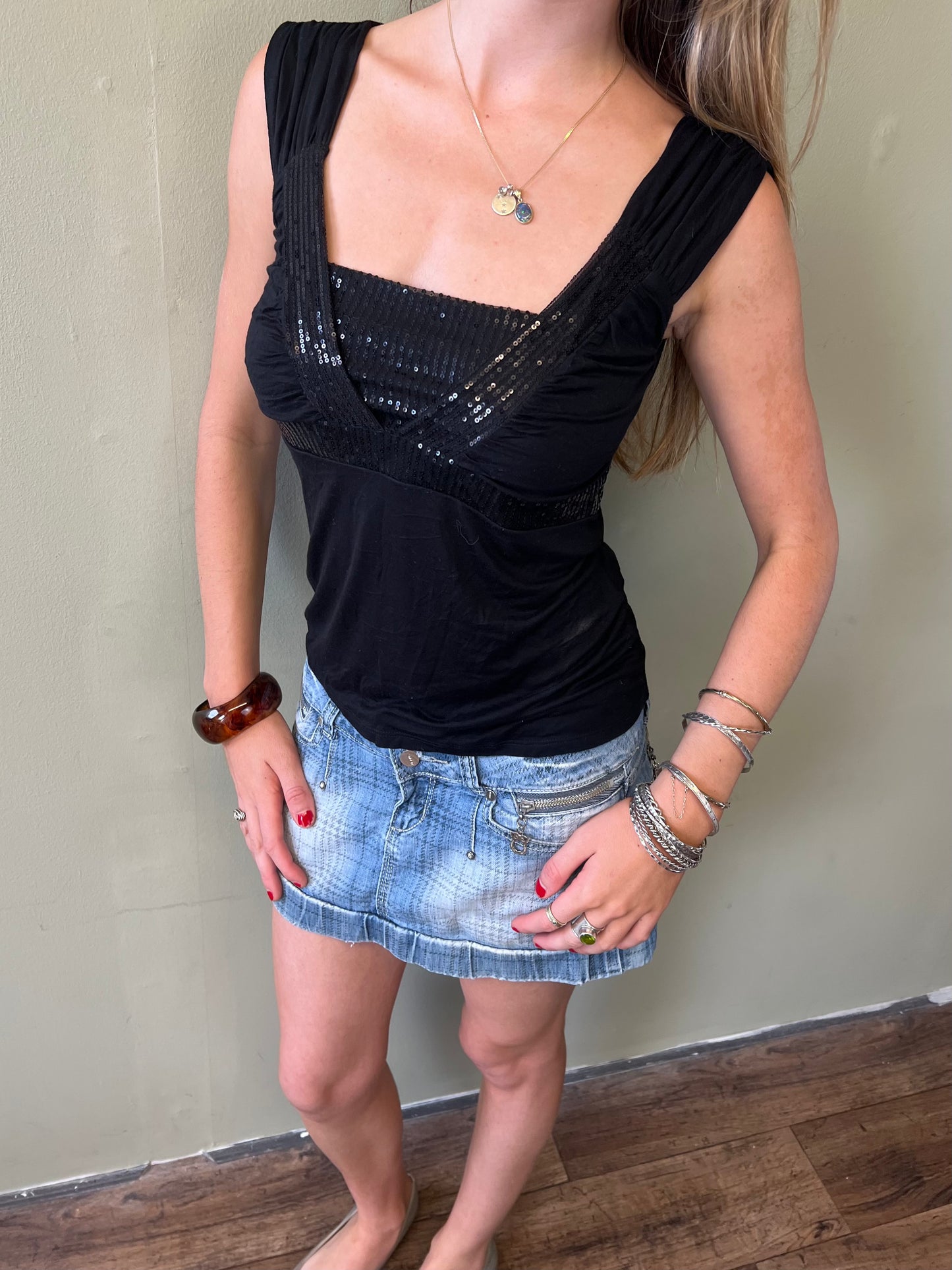 cache cache vintage 00s black sequin top