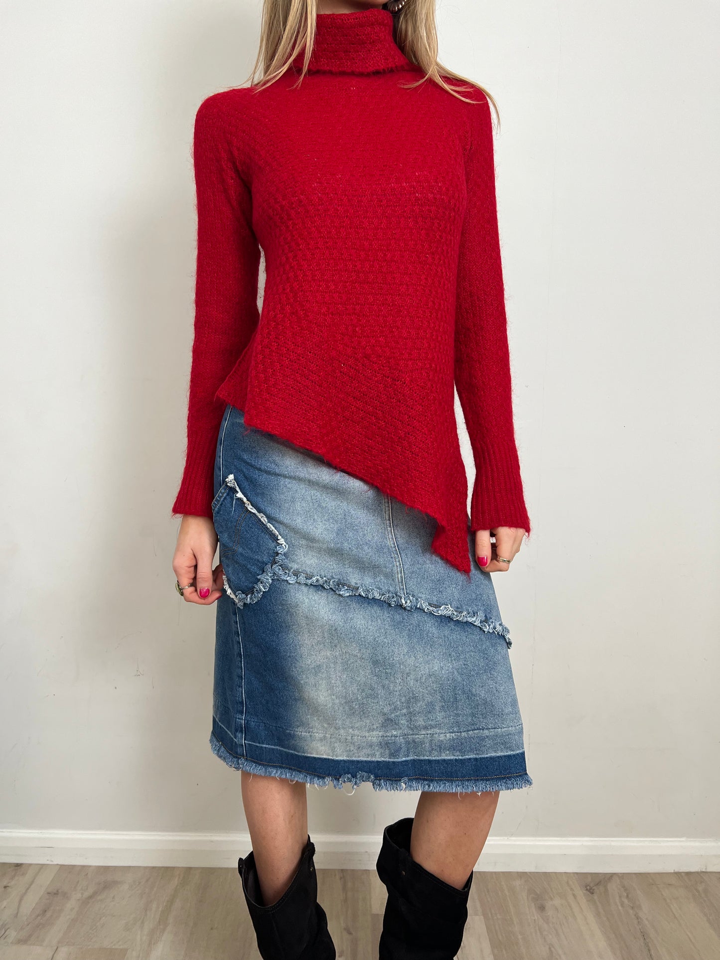 denim midi skirt, S
