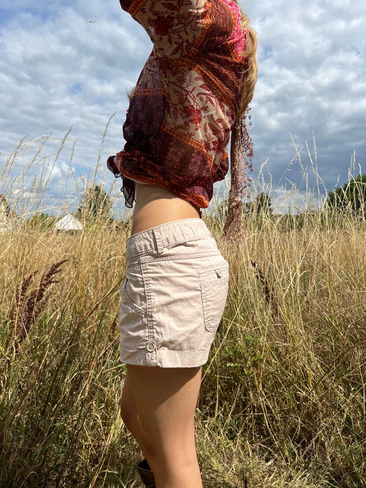 Cream cargo mini shorts