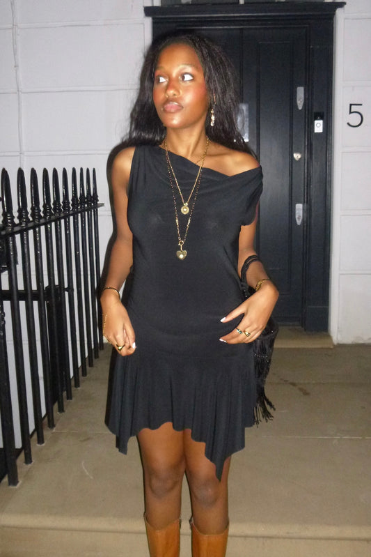 black asymmetrical mini dress