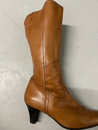 brown genuine leather heeled boots