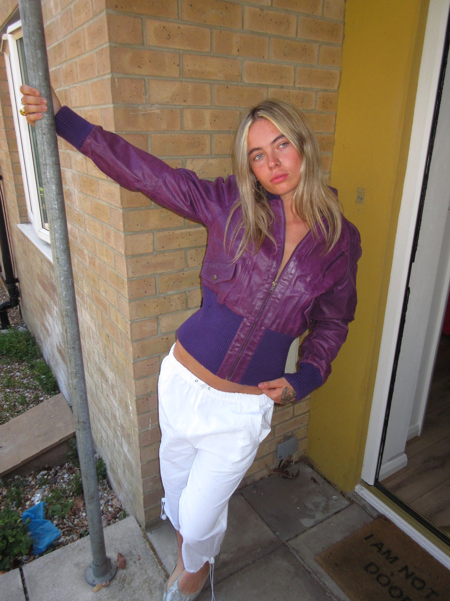 Vero Moda purple leather bomber jacket