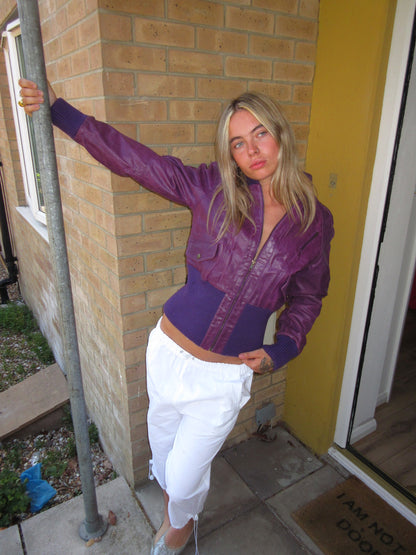 Vero Moda purple leather bomber jacket