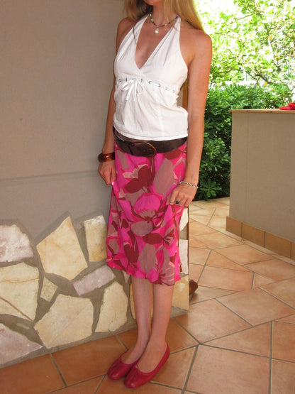 hibiscus print midi skirt, M