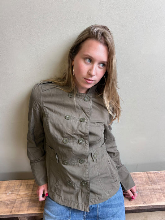 khaki button up military jacket