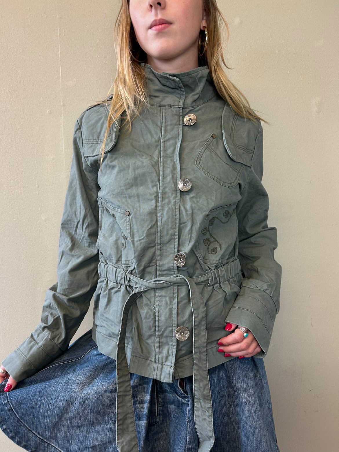 khaki high neck utility jacket