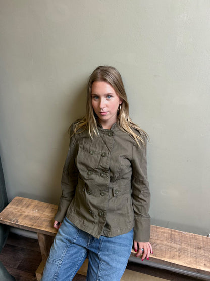 khaki button up military jacket