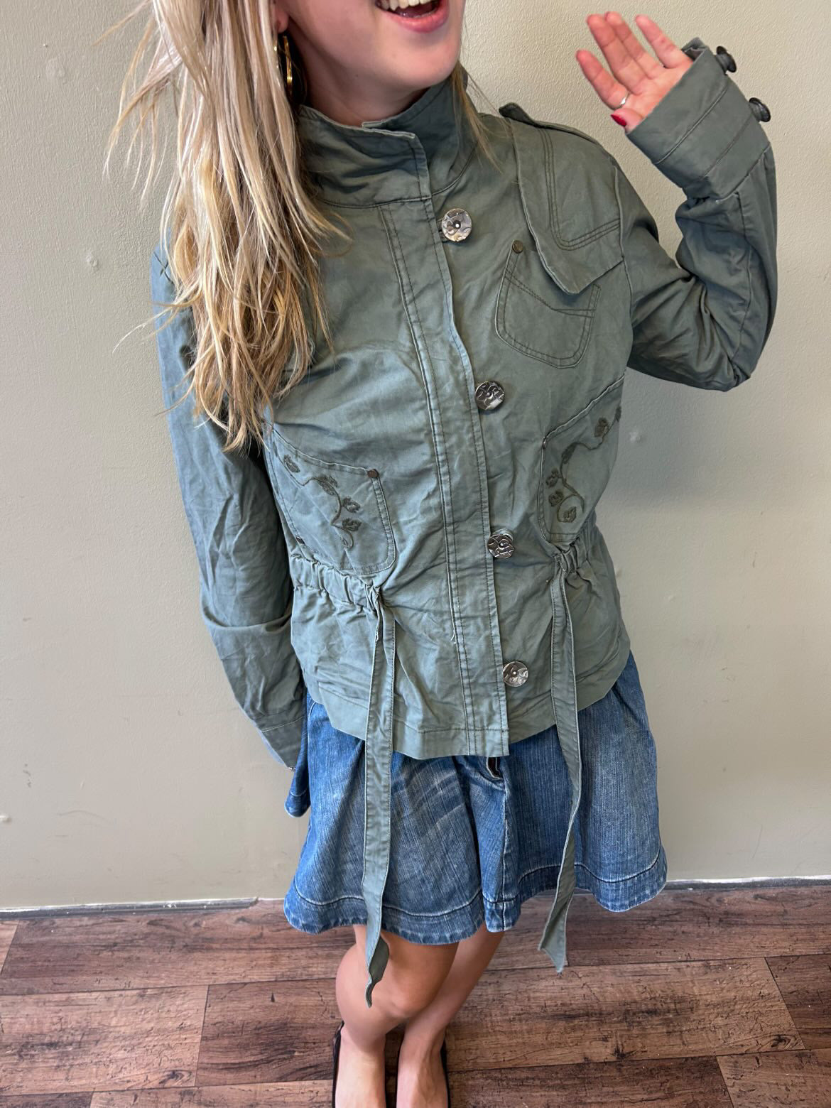 khaki high neck utility jacket