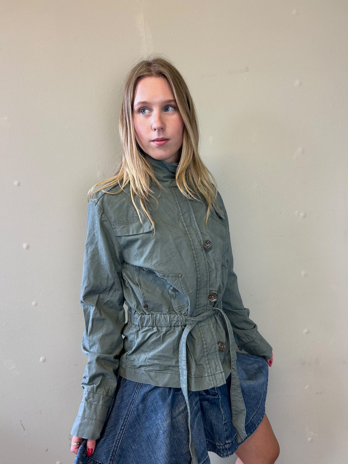 khaki high neck utility jacket