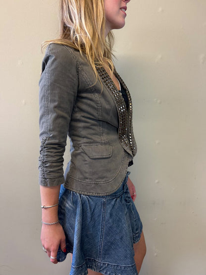khaki studded mini jacket