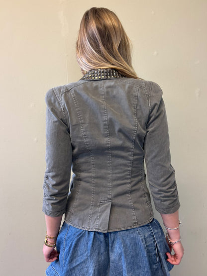 khaki studded mini jacket