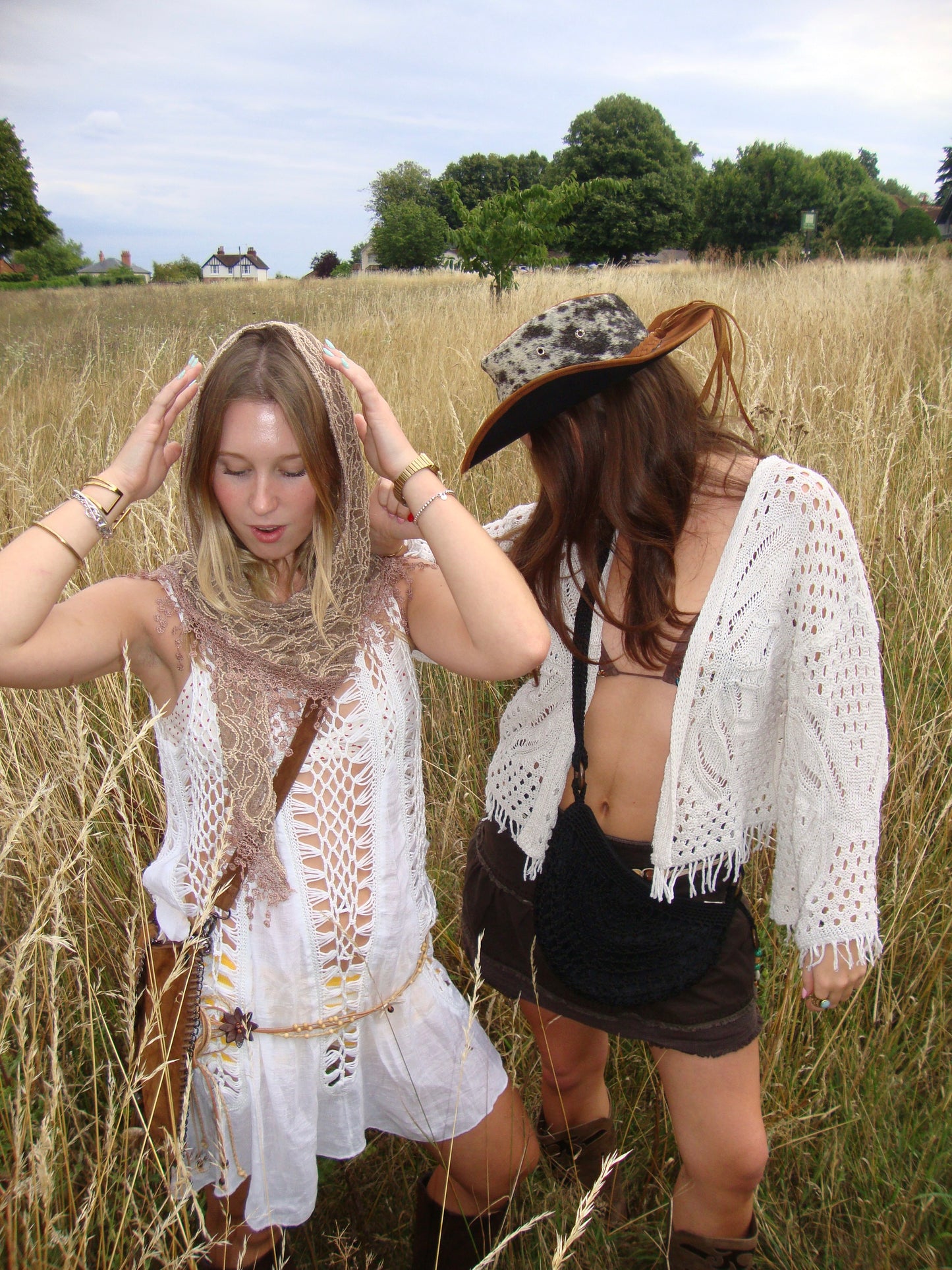 Boho white crochet dress