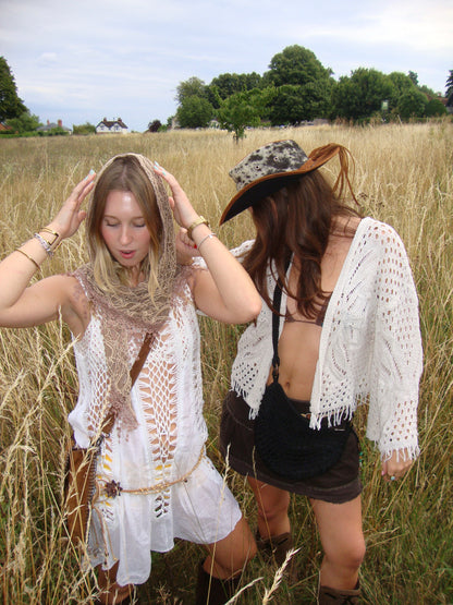 Boho white crochet dress