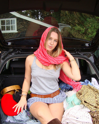 Pink stripy tassel scarf