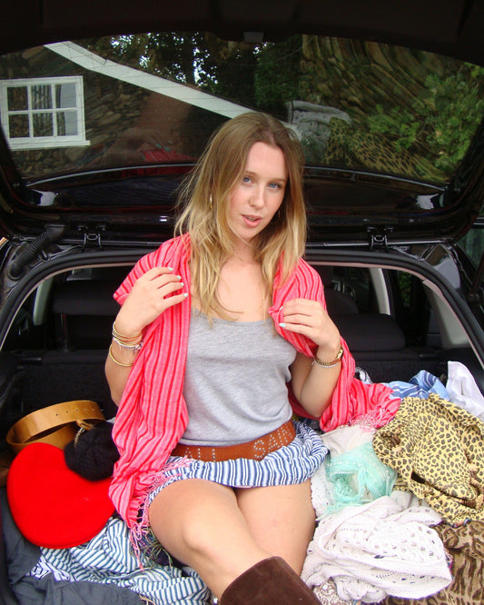 Pink stripy tassel scarf