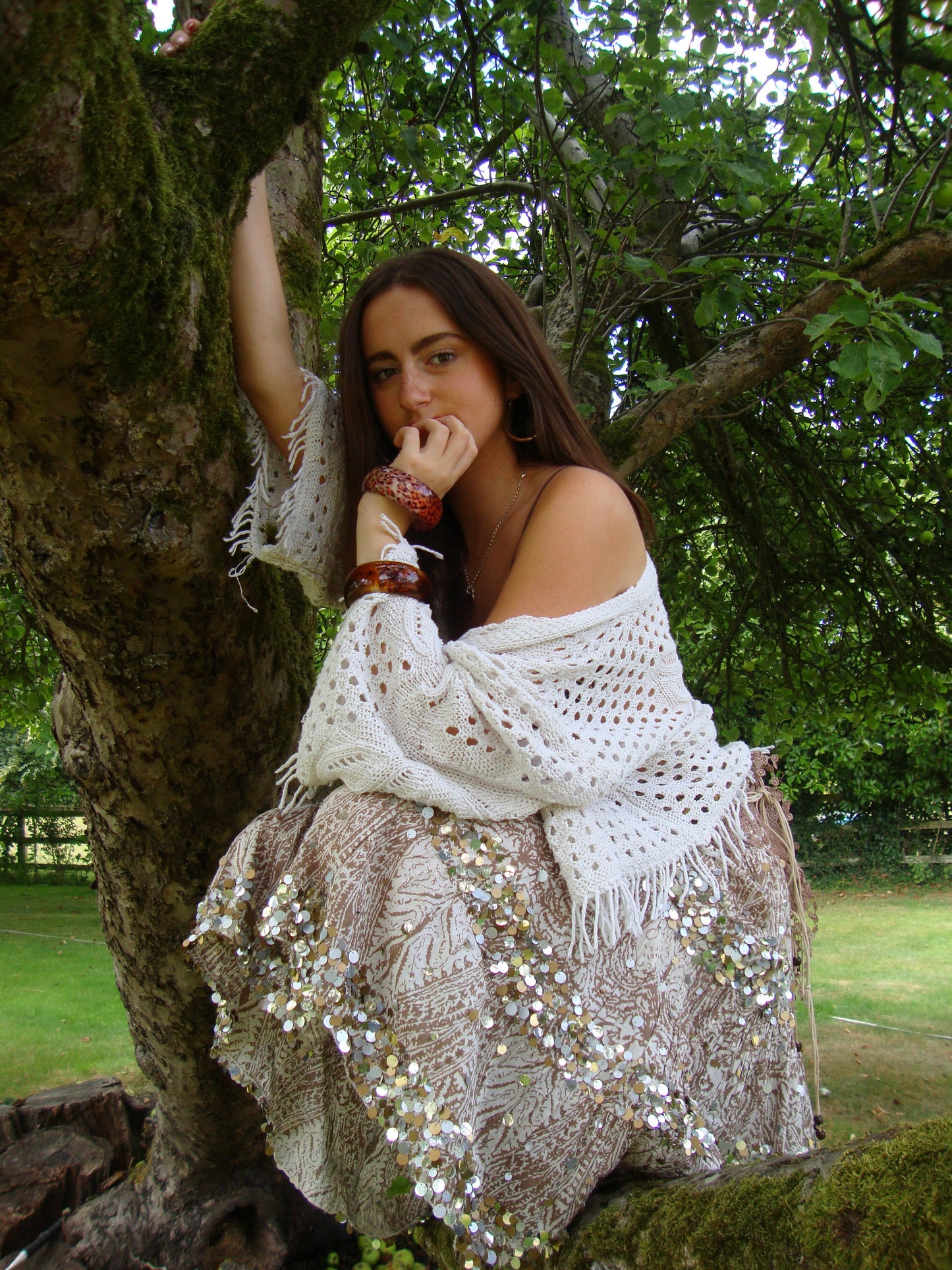 Cream crochet boho tassel cardigan