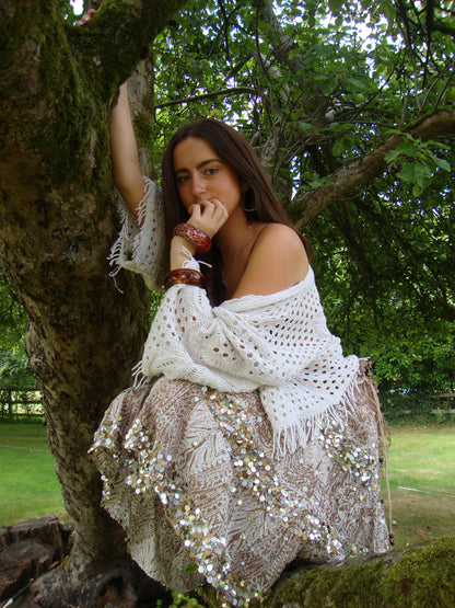 Cream crochet boho tassel cardigan