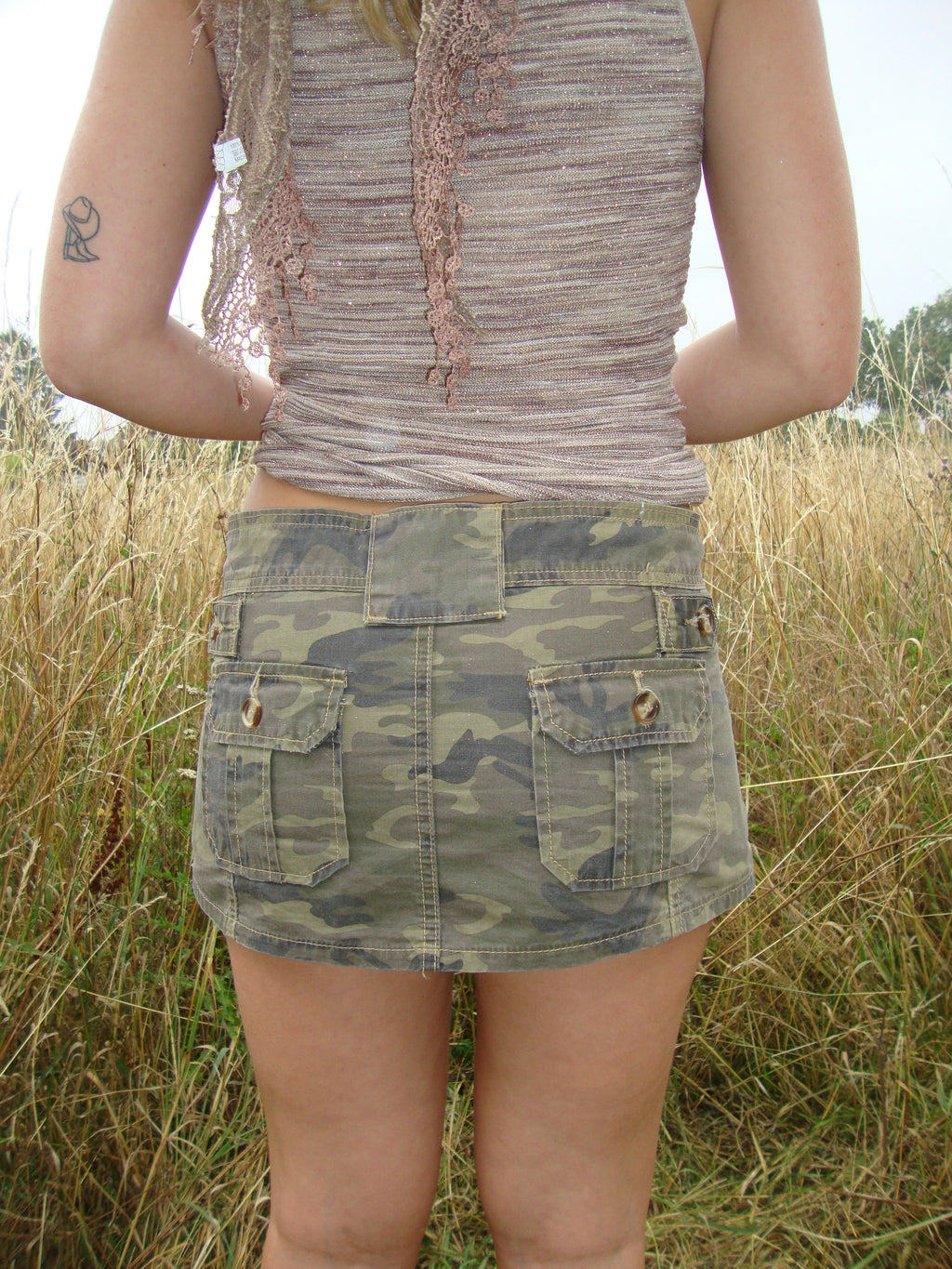 Khaki camo print mini skirt