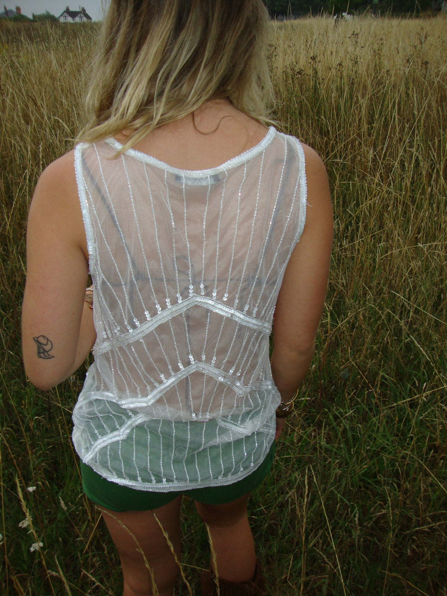 White sheer sequin top