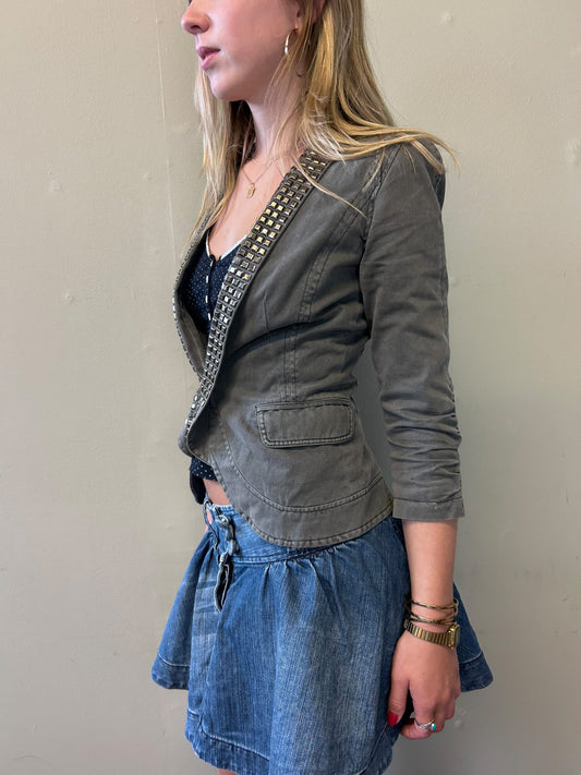 khaki studded mini jacket