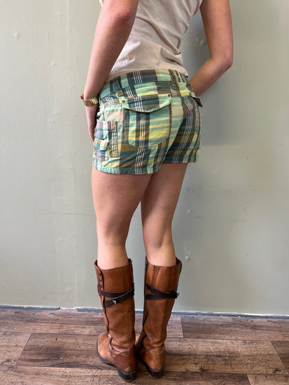 green plaid mini shorts
