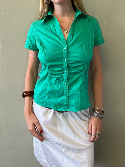 vintage 00s green ruched blouse