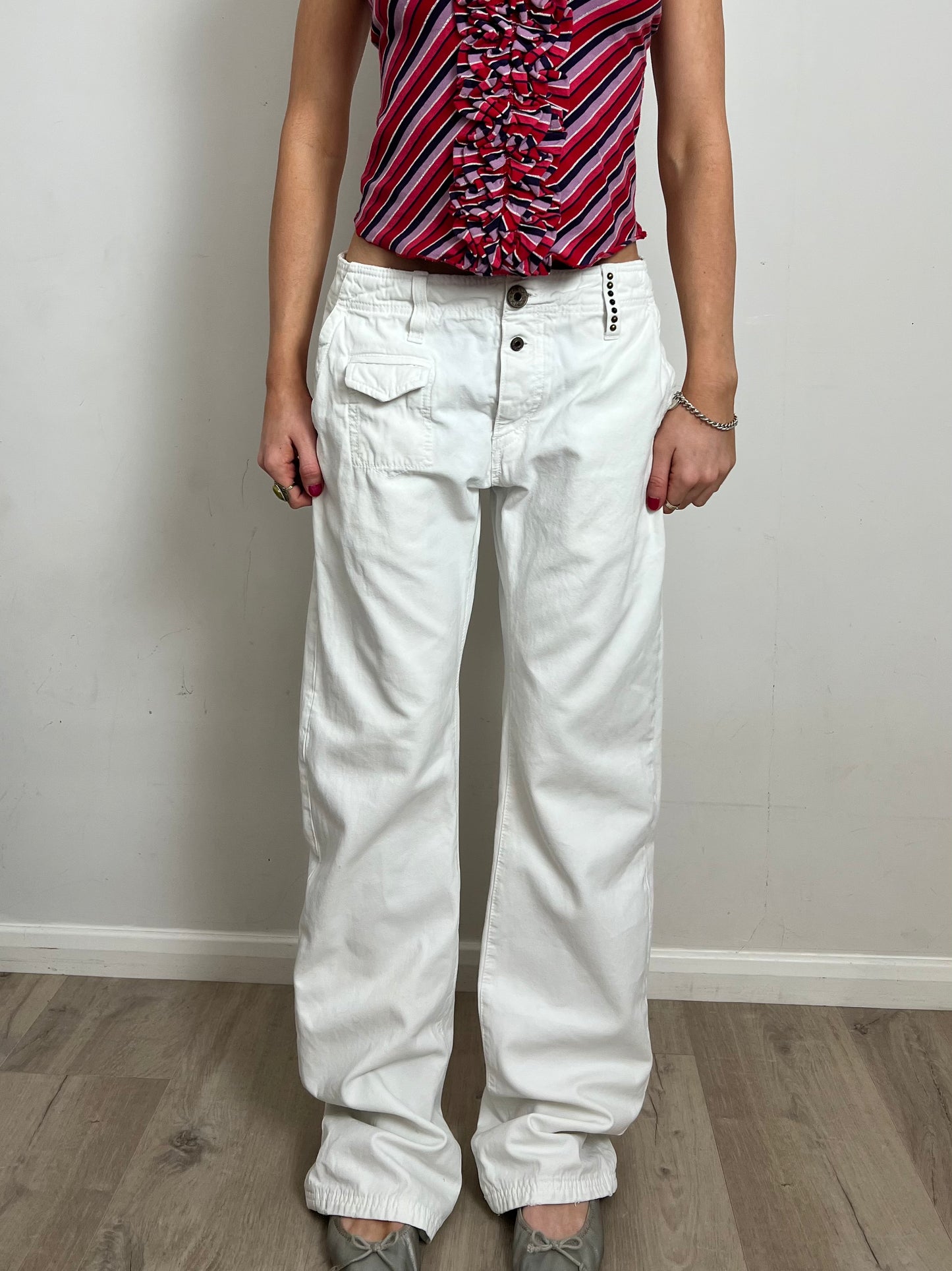 studded white jeans, 31"