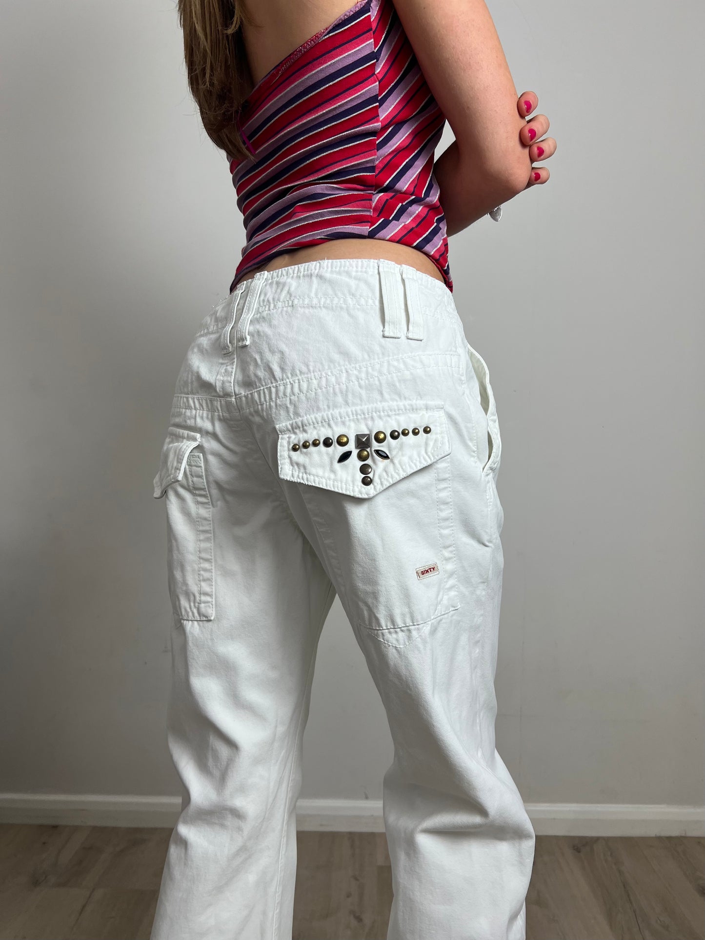 studded white jeans, 31"