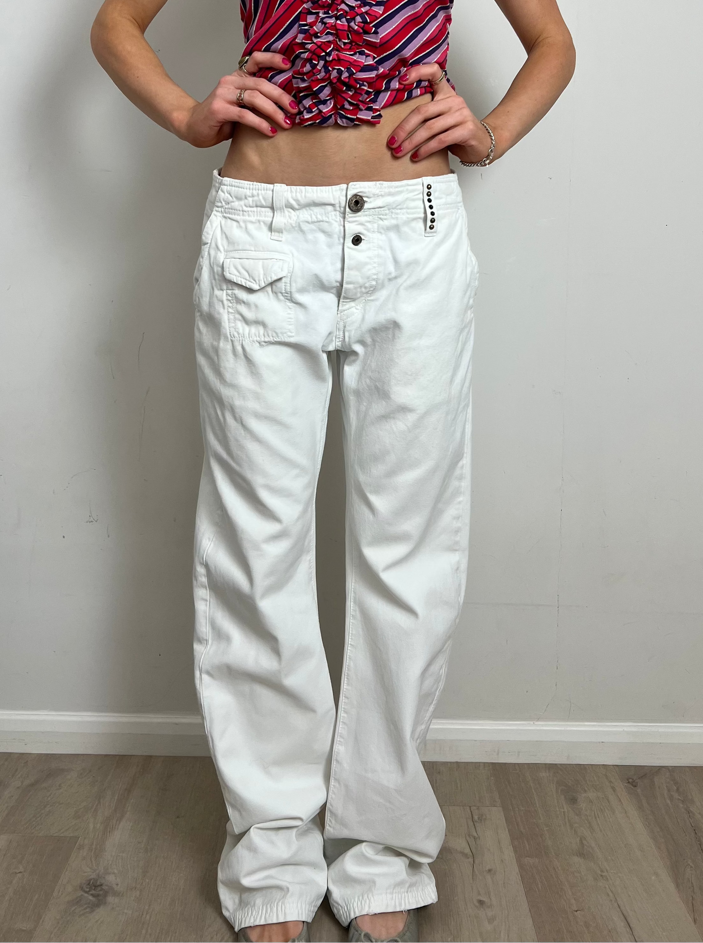 studded white jeans, 31"