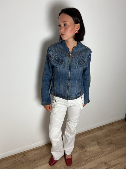 Vintage denim zip up jacket, M