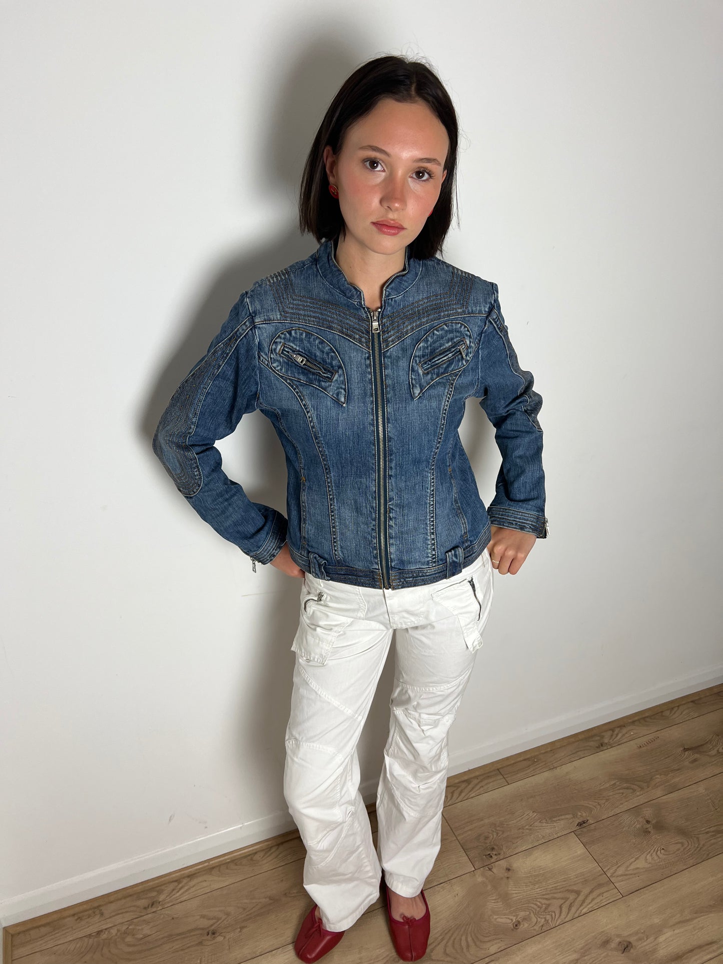 Vintage denim zip up jacket, M