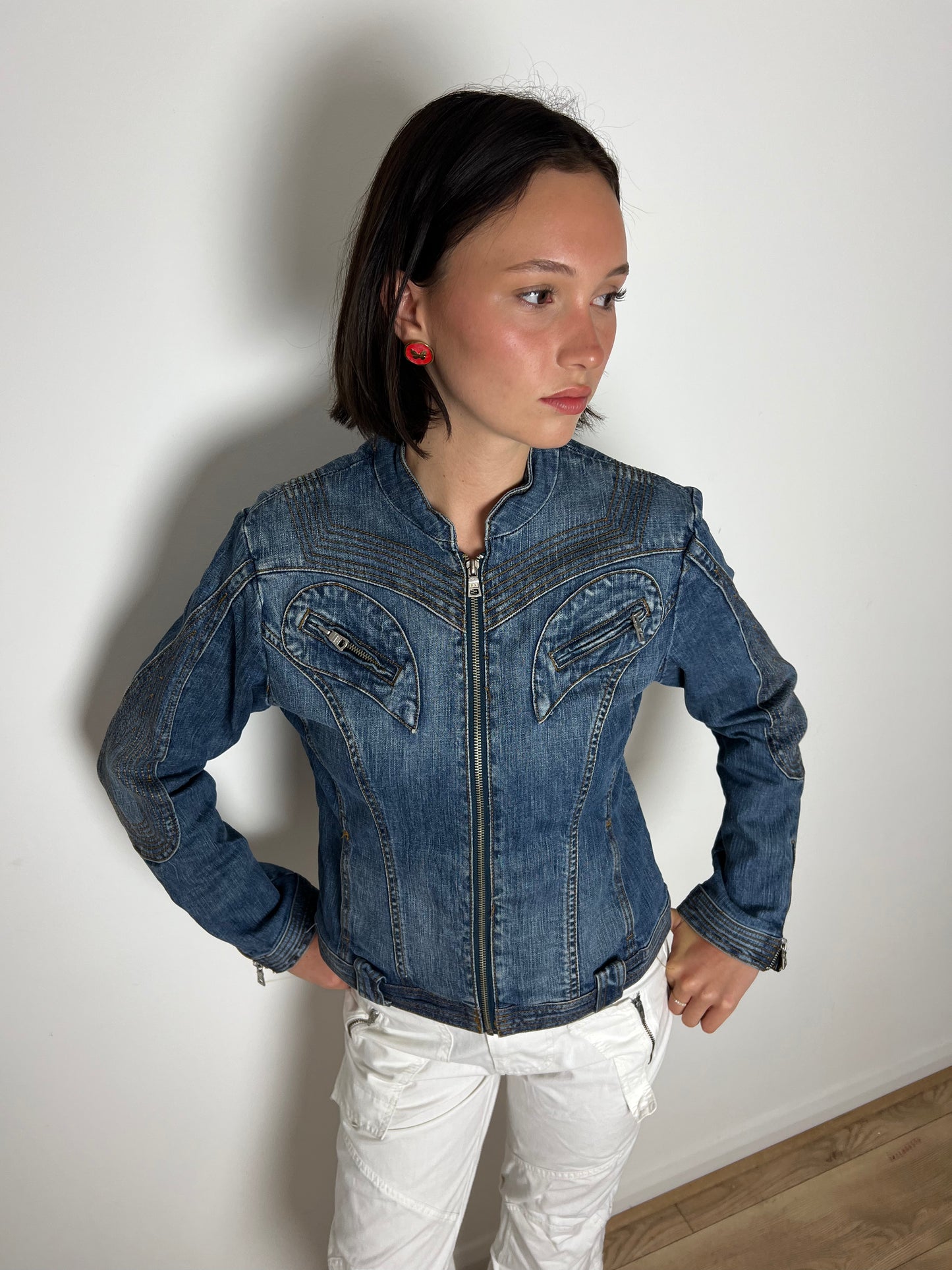 Vintage denim zip up jacket, M