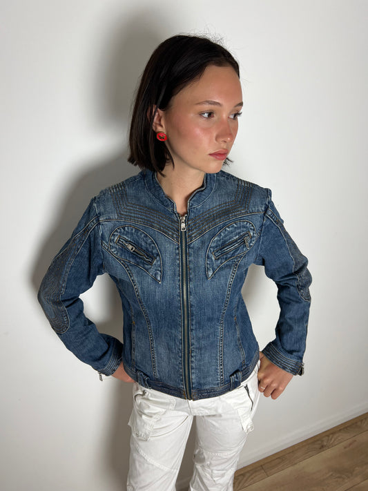 Vintage denim zip up jacket, M