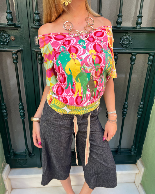 Dark denim wide leg capris