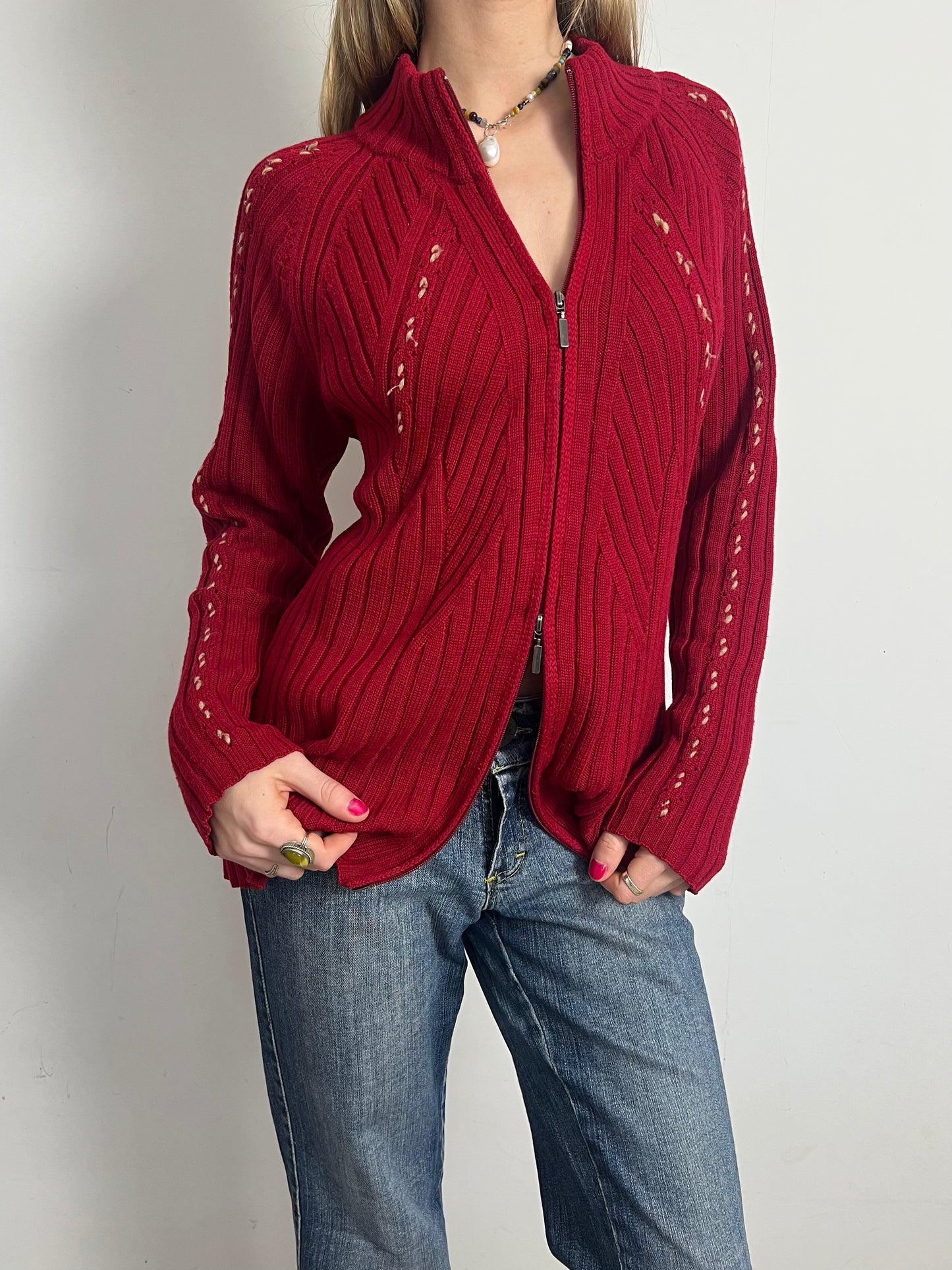 oversized double zip knit, XL