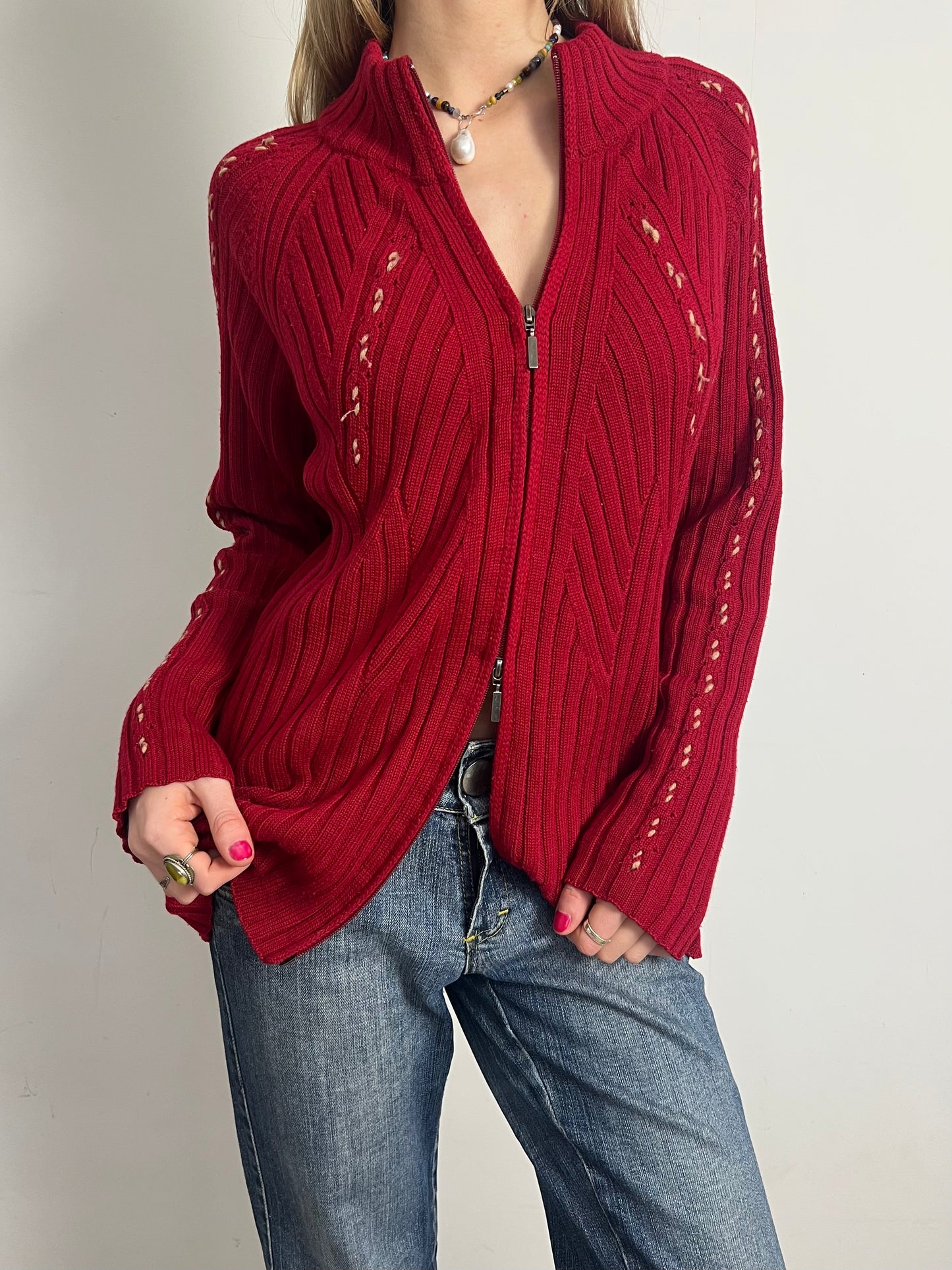 oversized double zip knit, XL