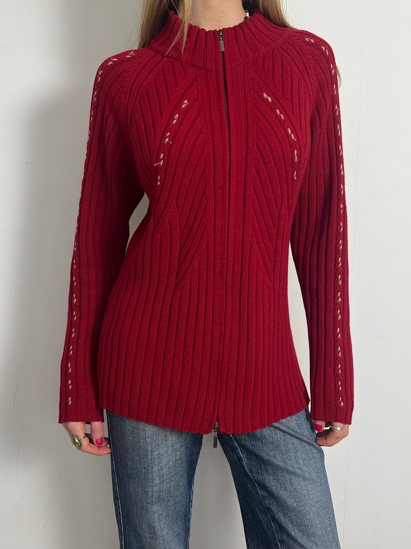 oversized double zip knit, XL