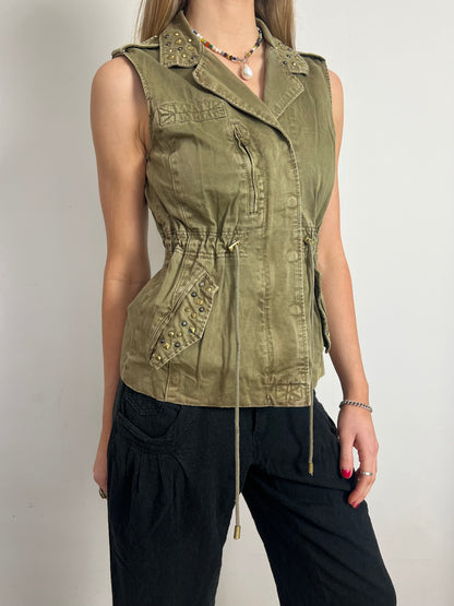 khaki studded waistcoat, S