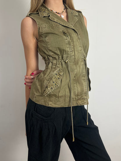 khaki studded waistcoat, S
