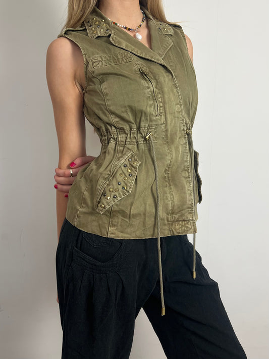 khaki studded waistcoat, S