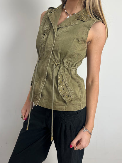 khaki studded waistcoat, S